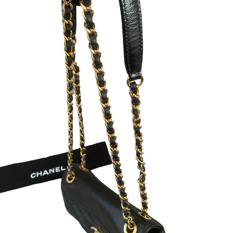 CHANEL Mini Matelasse Chain Flap Shoulder Bag Lamb Skin Black Gold Auth  29069A