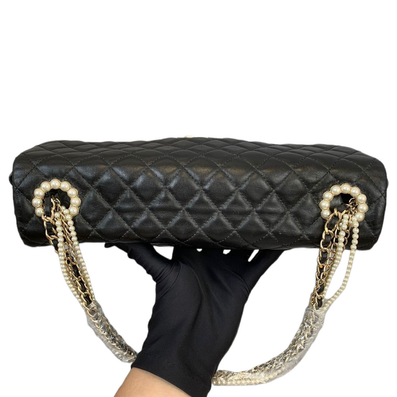 Chanel 2012/13 Black Quilted Lambskin Westminster Pearl Strap CC Flap Bag