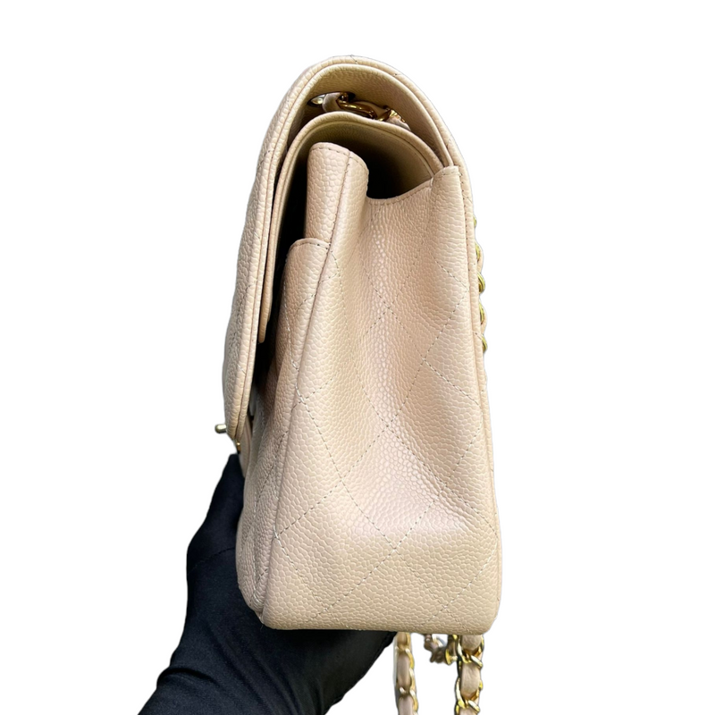 Jumbo Classic Double Flap Caviar Beige GHW