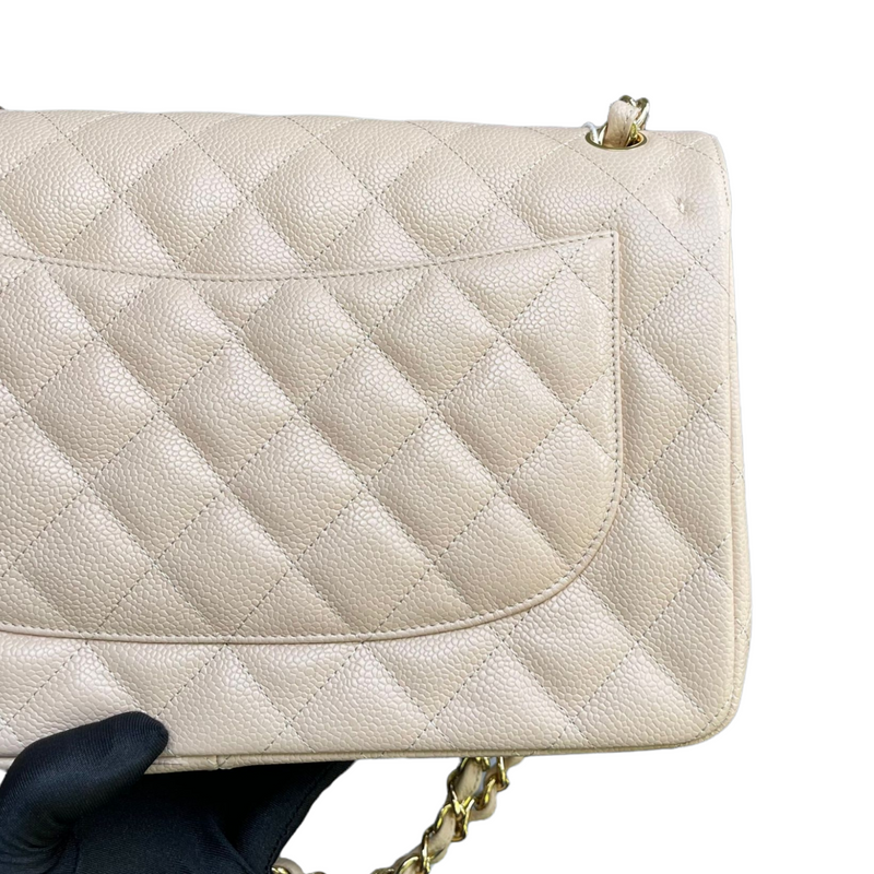 Jumbo Classic Double Flap Caviar Beige GHW