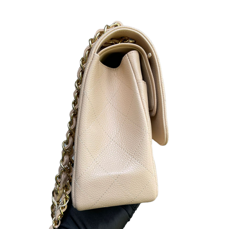 Jumbo Classic Double Flap Caviar Beige GHW