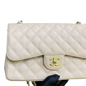 Jumbo Classic Double Flap Caviar Beige GHW
