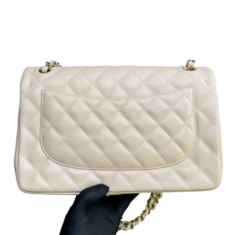 Jumbo Classic Double Flap Caviar Beige GHW