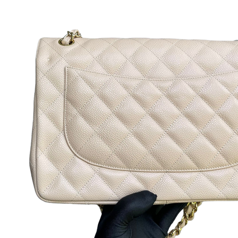 Jumbo Classic Double Flap Caviar Beige GHW