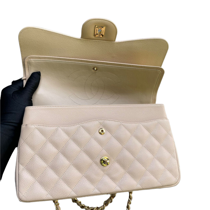 Jumbo Classic Double Flap Caviar Beige GHW