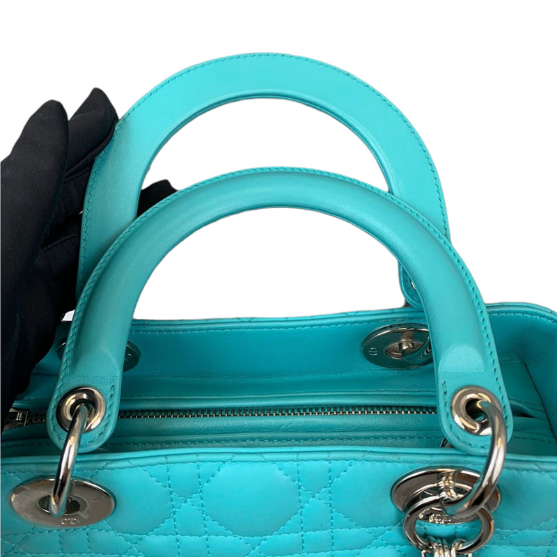 Medium Lady Dior Cannage Turquoise SHW