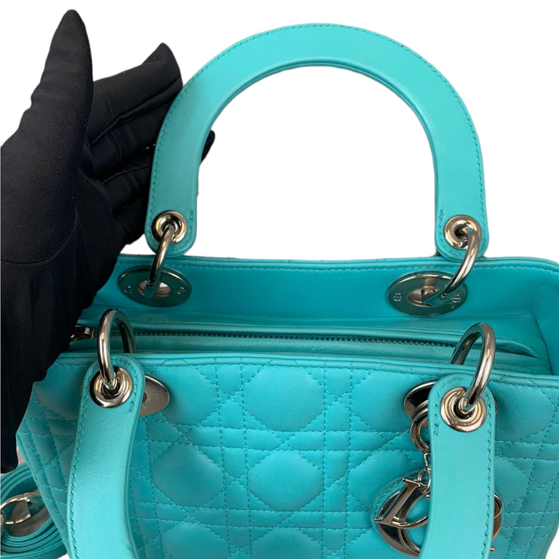 Medium Lady Dior Cannage Turquoise SHW