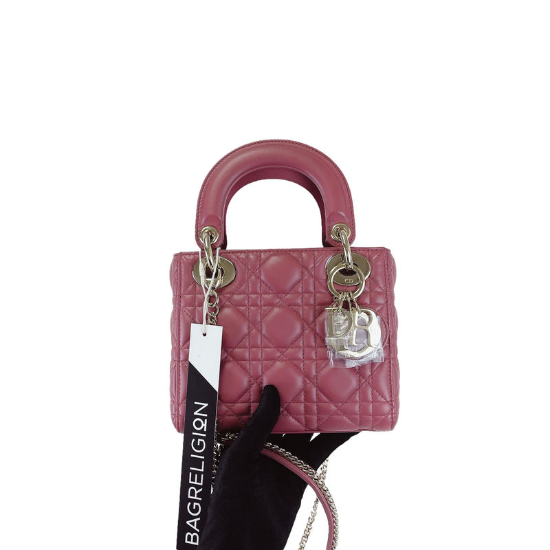 Lady Dior Mini Lambskin Mallow Rose SHW