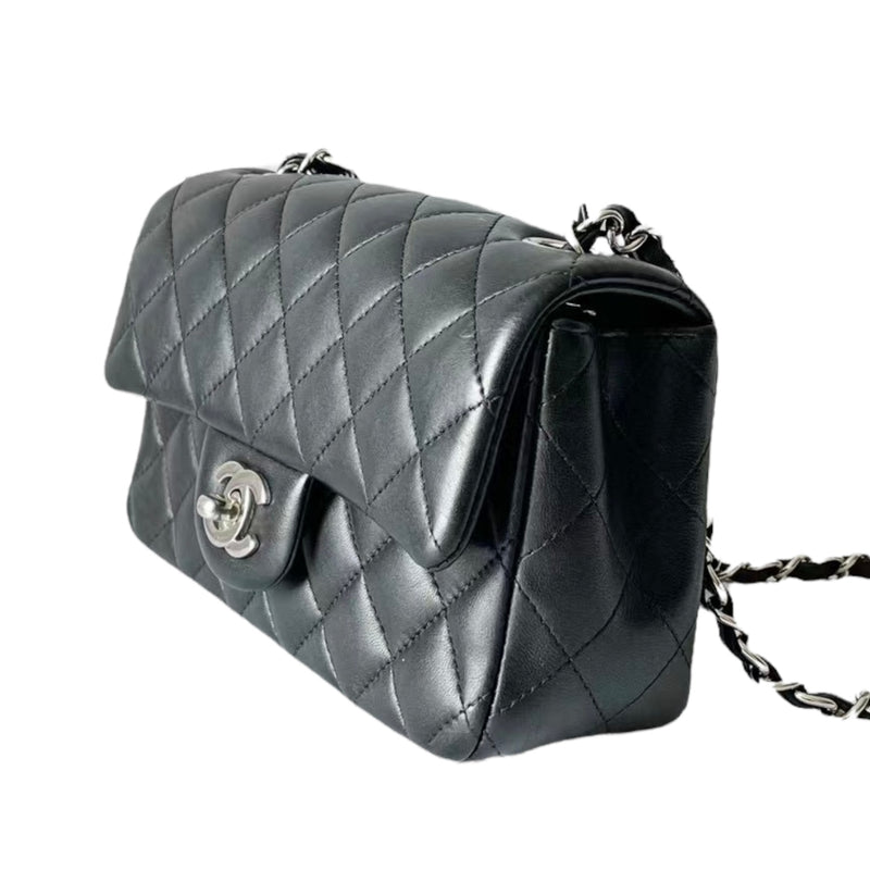 Chanel Mini Rectangular Dark Grey Lambskin SHW - Luxury Helsinki