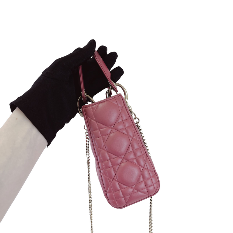 Lady Dior Mini Lambskin Mallow Rose SHW