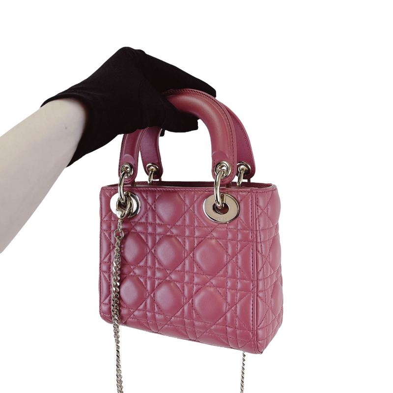 Lady Dior Mini Lambskin Mallow Rose SHW