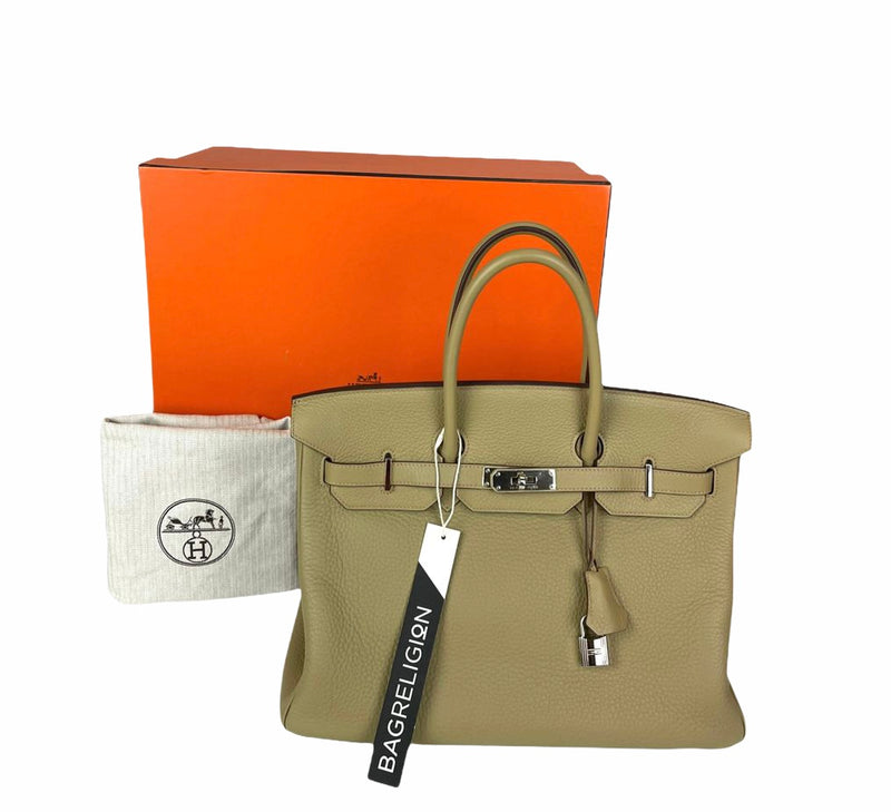 Birkin 35 Poussière Biege Clemence PHW