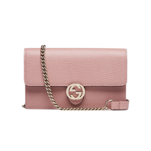 Interlocking G Wallet on Chain Leather Pink GHW