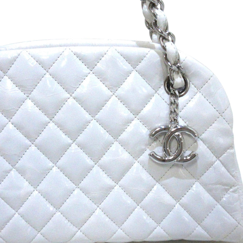 Chanel Black/White Woven Fabric Patent Leather Diamond Stitch Just