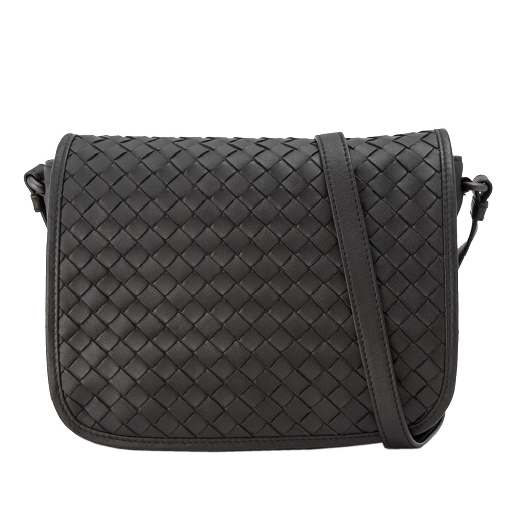 Intrecciato Leather Crossbody Bag in Black
