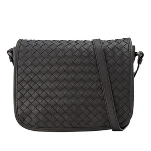 Intrecciato Leather Crossbody Bag in Black