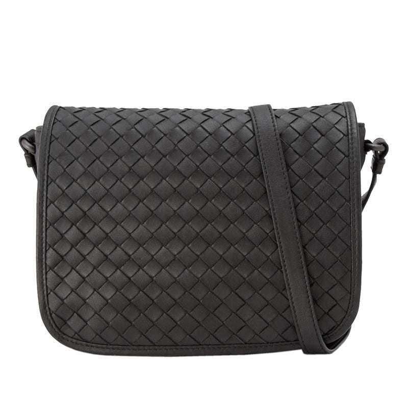 Intrecciato Leather Crossbody Bag in Black