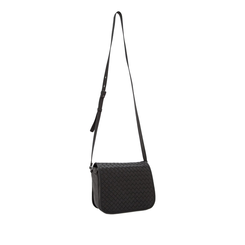 Intrecciato Leather Crossbody Bag in Black