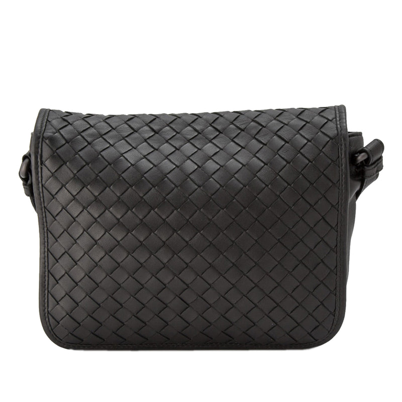 Intrecciato Leather Crossbody Bag in Black
