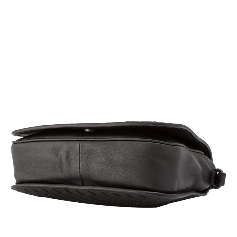 Intrecciato Leather Crossbody Bag in Black