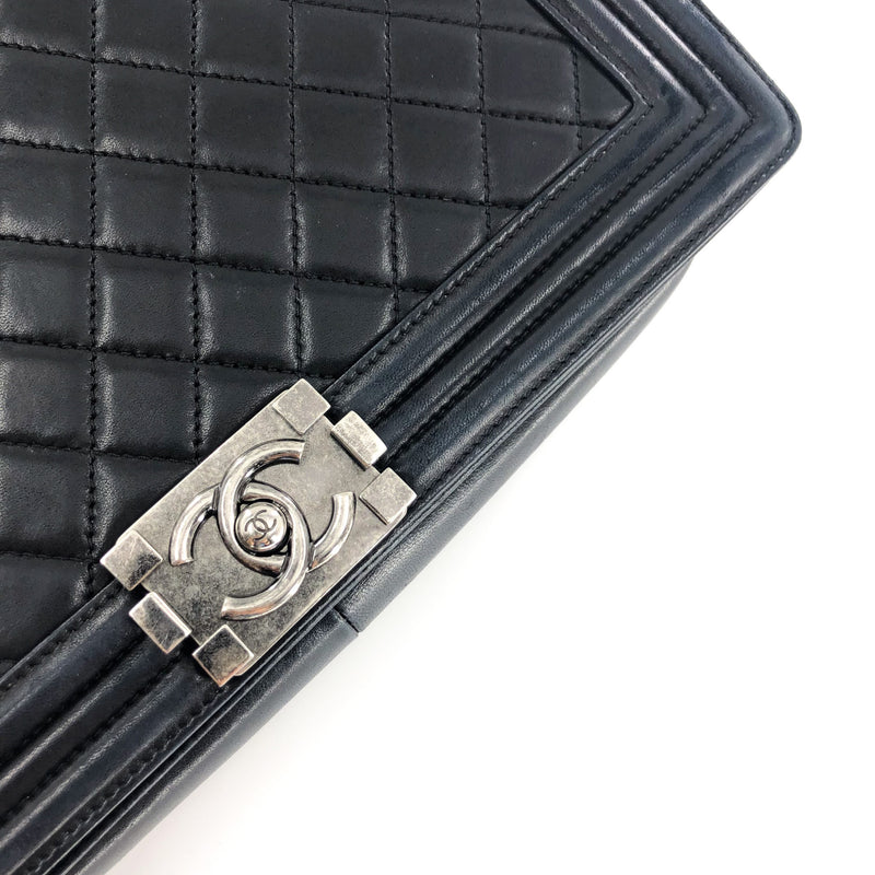 Large Black Boy Quilted Lambskin With Ruthenium Hardware