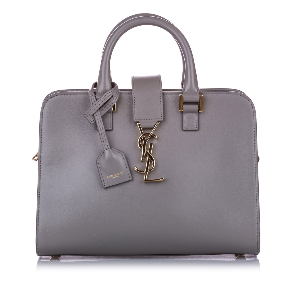 Gray YSL Monogram Cabas Leather Satchel