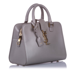 Gray YSL Monogram Cabas Leather Satchel