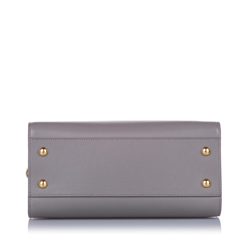 Gray YSL Monogram Cabas Leather Satchel
