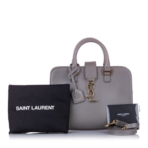 Gray YSL Monogram Cabas Leather Satchel