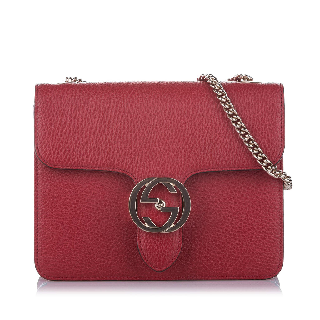 Interlocking Chain Leather Crossbody Bag Red - Bag Religion