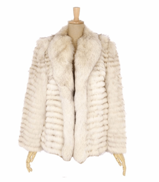 Tiered Blue Fox Fur Ladies Coat in White