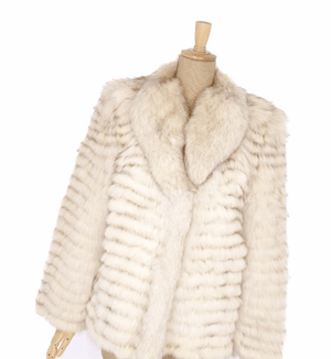 Tiered Blue Fox Fur Ladies Coat in White