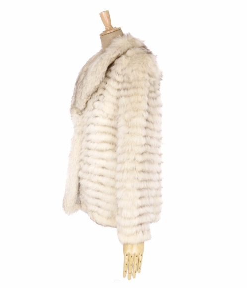 Tiered Blue Fox Fur Ladies Coat in White