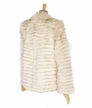 Tiered Blue Fox Fur Ladies Coat in White