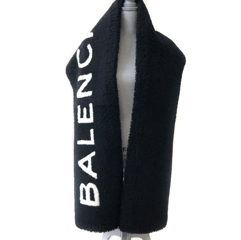 Black Shearling Logo Scarf