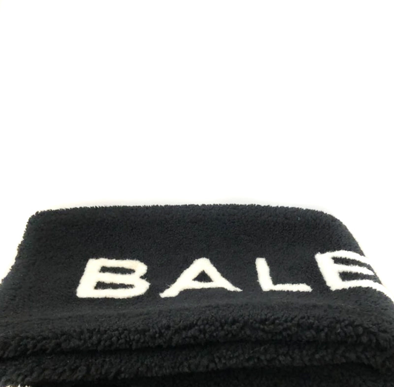 Black Shearling Logo Scarf