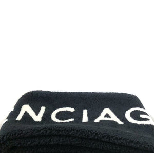 Black Shearling Logo Scarf