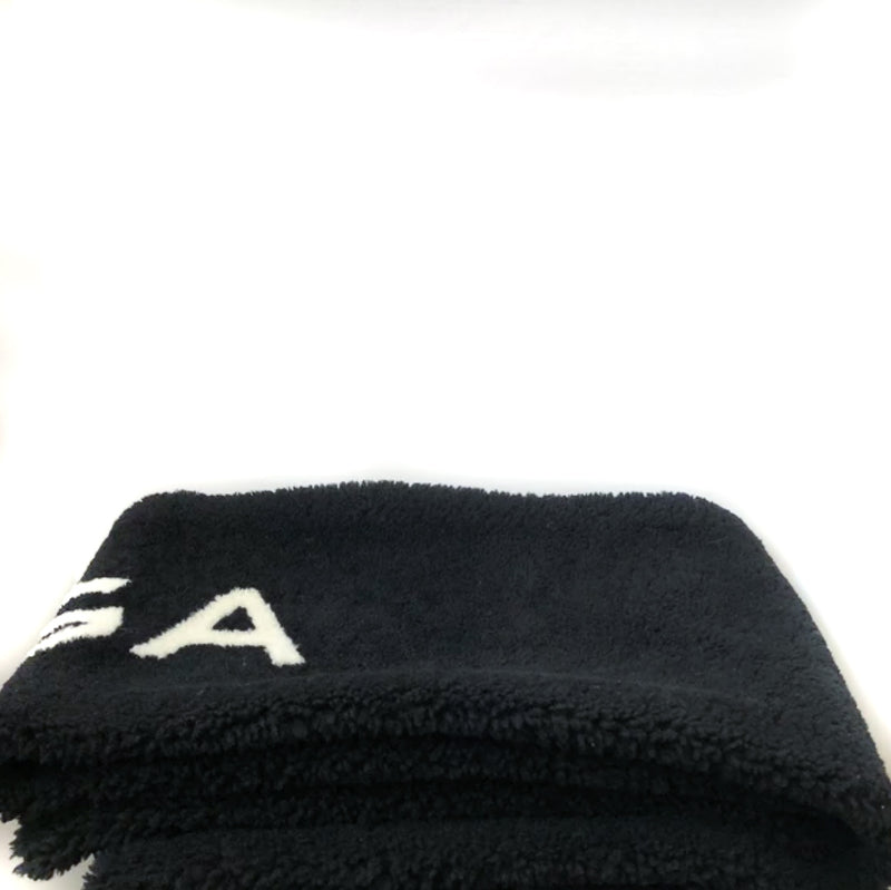 Black Shearling Logo Scarf