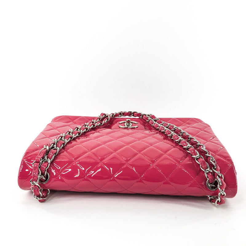 Chanel Pink Quilted Patent Leather Jumbo Double Flap Bag with, Lot #58226