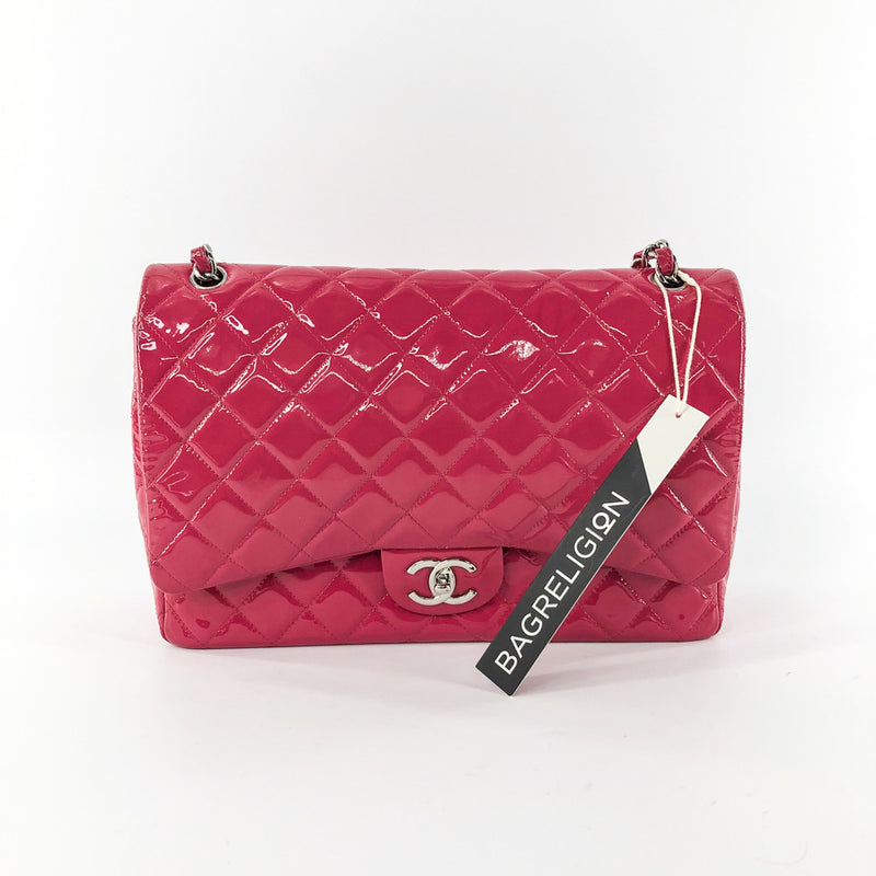 Double Flap Maxi in Hot Pink Patent Leather with SHW