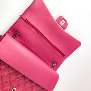 Double Flap Maxi in Hot Pink Patent Leather with SHW