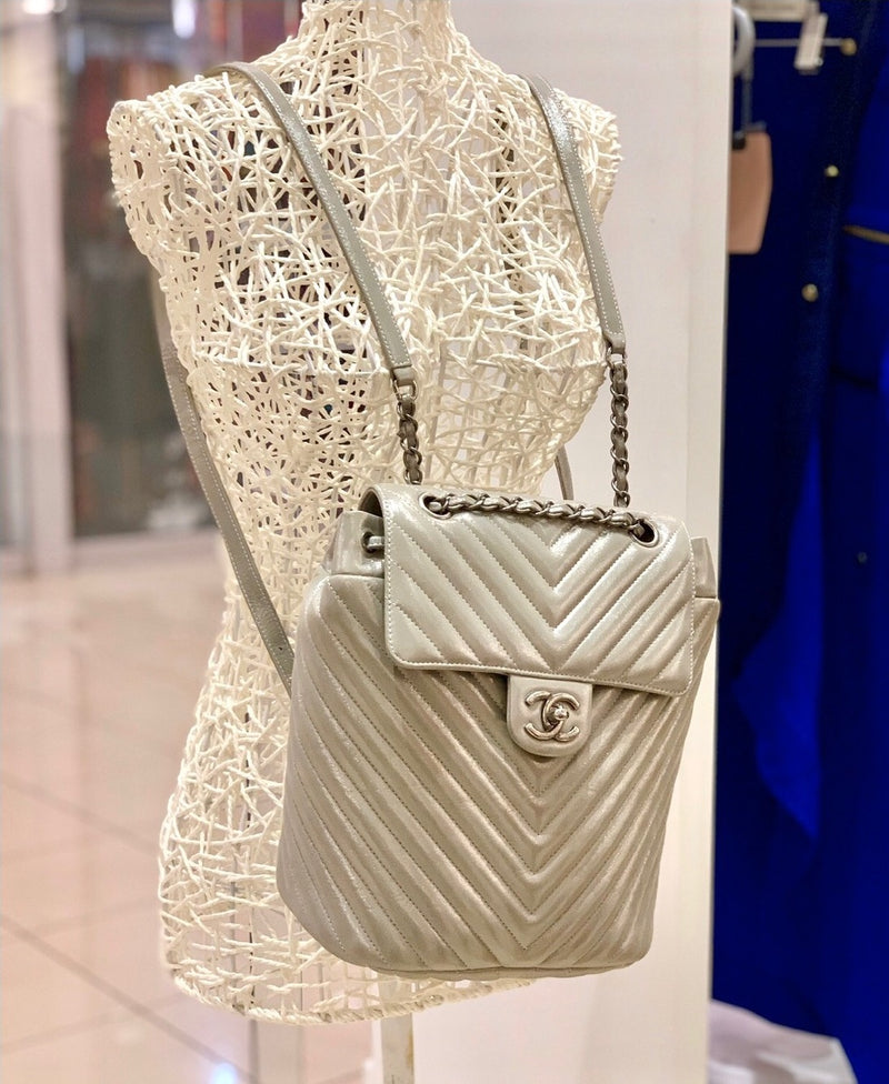 Chanel Chevron Quilted Urban Spirit Backpack in Silver – Bag Religion