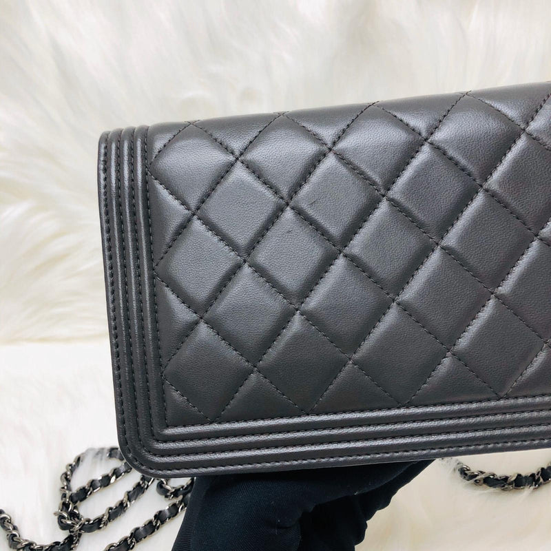 Boy WOC Dark Grey Quilted Lambskin Leather with Aged SHW