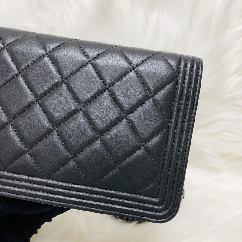 Boy WOC Dark Grey Quilted Lambskin Leather with Aged SHW