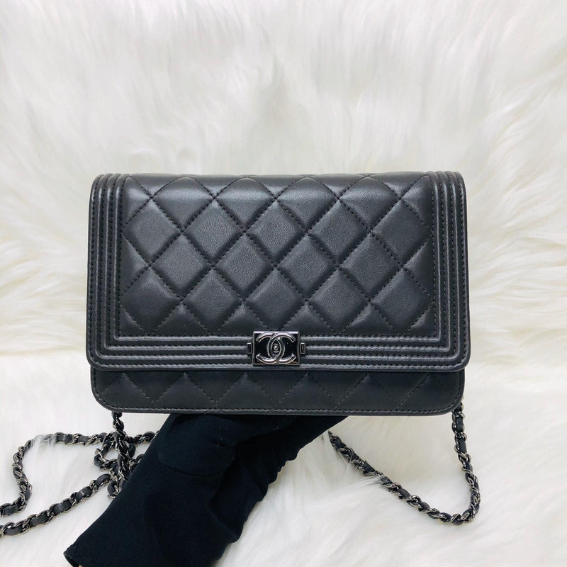 Boy WOC Dark Grey Quilted Lambskin Leather with Aged SHW