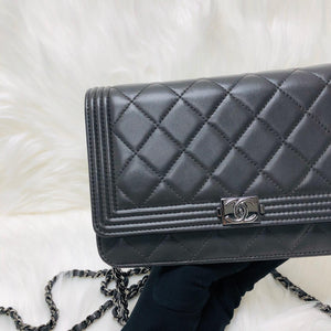 Boy WOC Dark Grey Quilted Lambskin Leather with Aged SHW