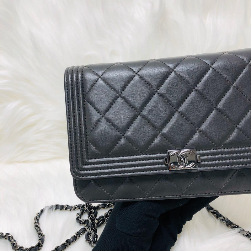 Boy WOC Dark Grey Quilted Lambskin Leather with Aged SHW