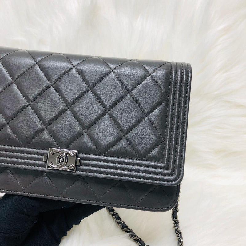 Boy WOC Dark Grey Quilted Lambskin Leather with Aged SHW