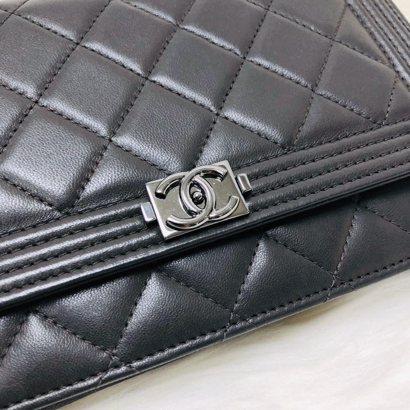 Boy WOC Dark Grey Quilted Lambskin Leather with Aged SHW