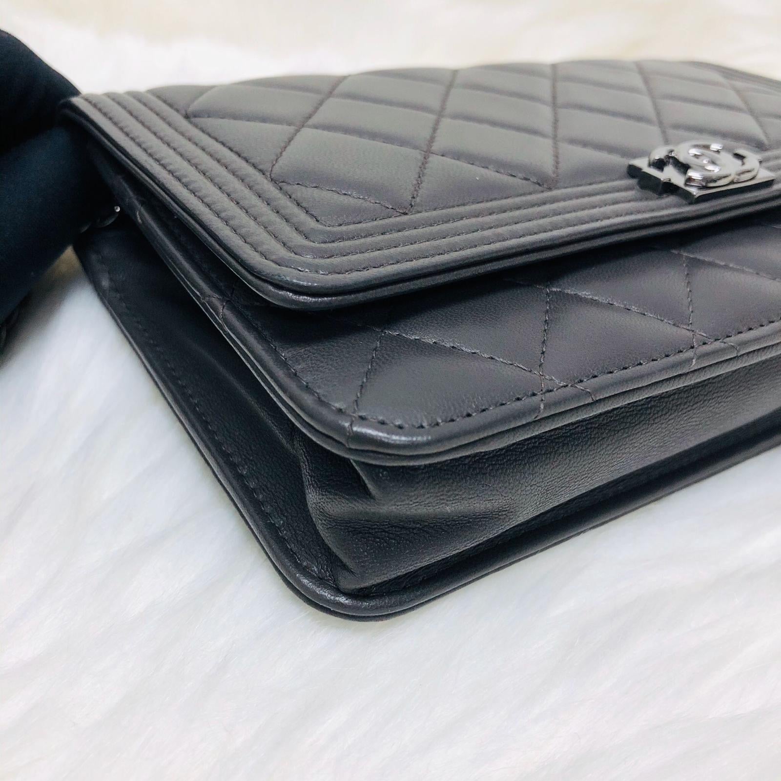 CHANEL Boy WOC Black Quilted Lambskin Leather with Aged SHW Bag Religion